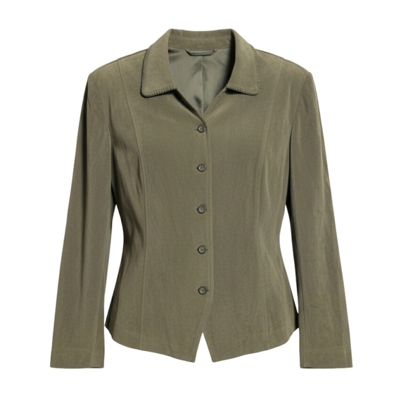 Requirements Jackets & Blazers - Requirements Woman Olive Faux Suede Button Front Jacket Blazer 1X Whipstich